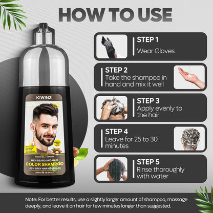 Kiwinz Professional Light Brown Hair Color Shampoo for Men – 5 in 1, Ammonia Free, 500ml
