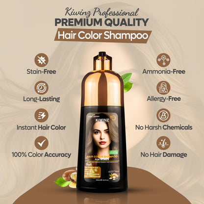 Kiwinz Professional Hair Color Shampoo – 5 in 1, Ammonia-Free, Instant Grey Coverage (Light Brown) – 500ml