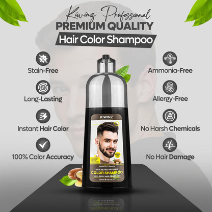 Kiwinz Professional Light Brown Hair Color Shampoo for Men – 5 in 1, Ammonia Free, 500ml