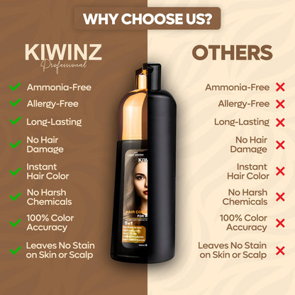 Kiwinz Professional Hair Color Shampoo – 5 in 1, Ammonia-Free, Instant Grey Coverage (Light Brown) – 500ml
