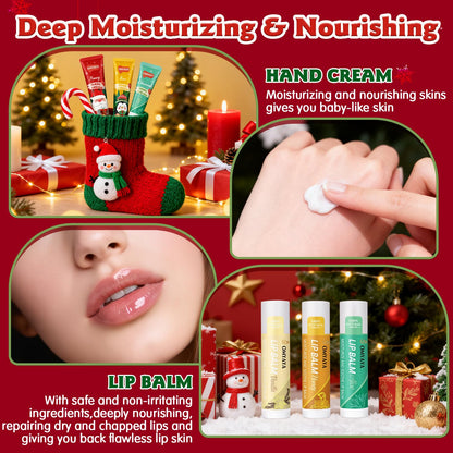 KIYTARBOO Christmas Bulk Gifts for Women – Lip Balm & Hand Cream Set with Organza Bag