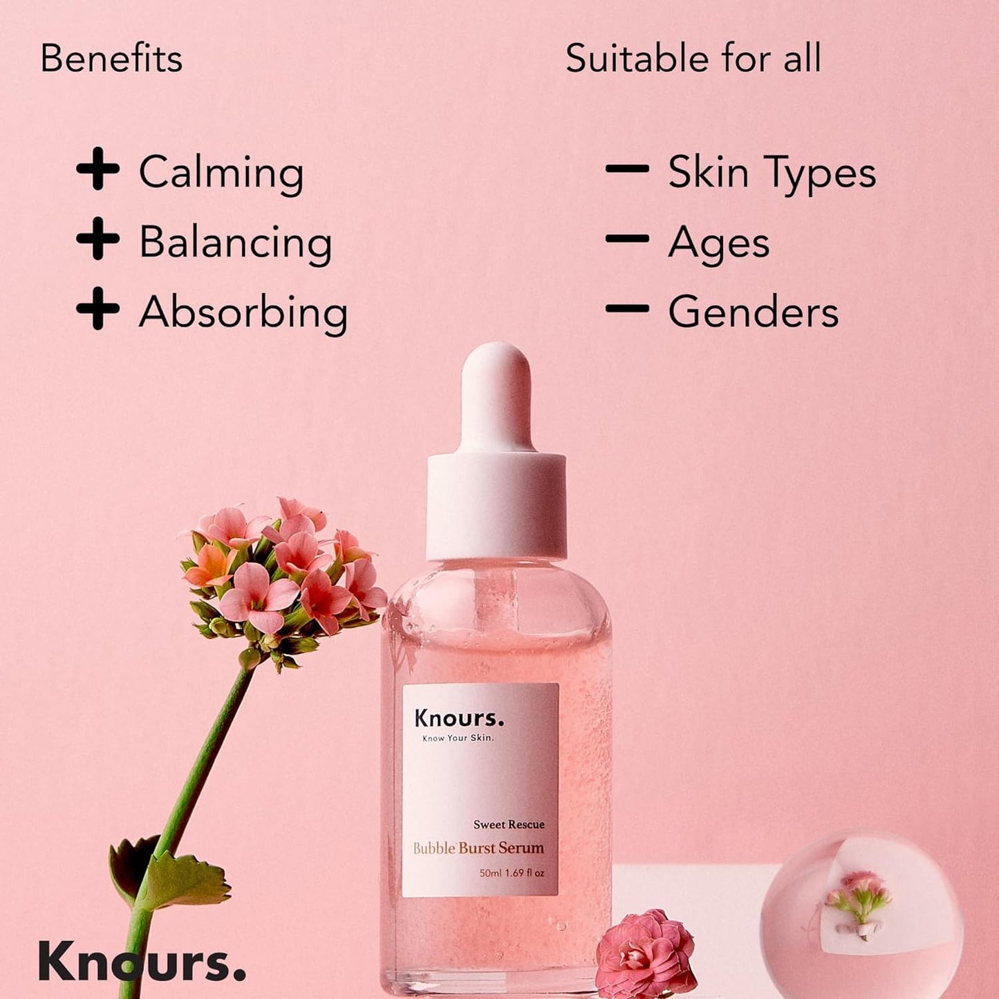 Knours Balancing 5xHA + Gromwell Root Bubble Burst Serum – Rose Water Niacinamide Hydration (50ml)