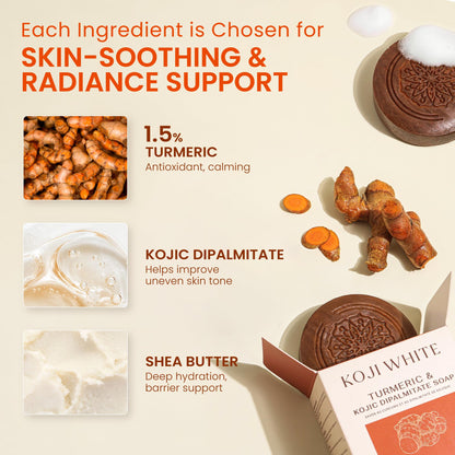 Koji White Turmeric Kojic Acid Soap - Fragrance-Free for Sensitive Skin (2 Bars)