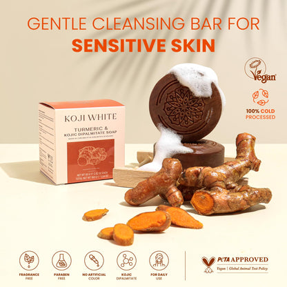 Koji White Turmeric Kojic Acid Soap - Fragrance-Free for Sensitive Skin (2 Bars)