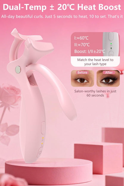 KOKABI Smart Heated Eyelash Curler – USB-C Rechargeable, 2 Heat Settings, All-Day Lift (Pink)