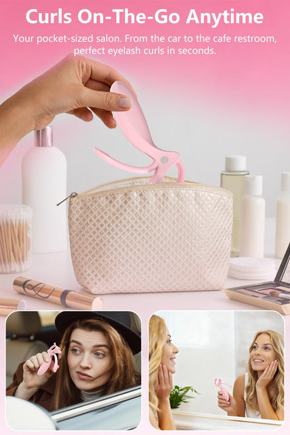 KOKABI Smart Heated Eyelash Curler – USB-C Rechargeable, 2 Heat Settings, All-Day Lift (Pink)
