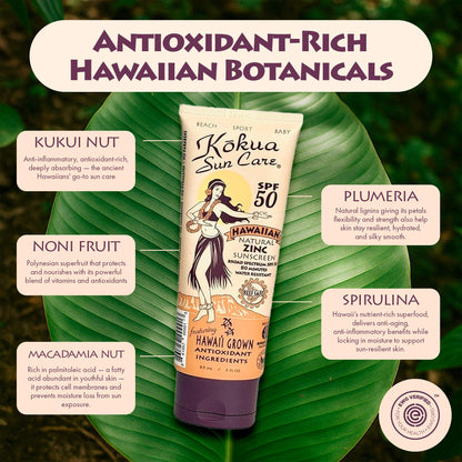 Kokua Sun Care Hawaiian Sunscreen SPF 50 | Mineral, Reef Safe, 3 oz