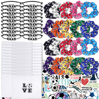 Kolewo4ever Girls Soccer Gift Set – 160-Piece Accessory Kit with Scrunchies, Keychains, Makeup Bags & Stickers