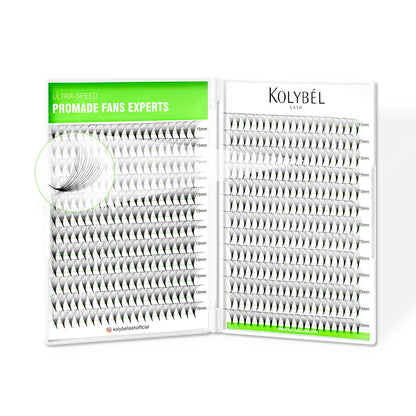 Kolybel 500 Premade Fans Lashes – 13mm, 14D Curl, 0.05, Pointed Thin Base, Handmade Volume