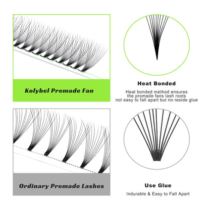 Kolybel 1000 Premade Lash Fans | 10D Narrow, 8-15mm, 0.07D Curl, Handmade Volume Extensions