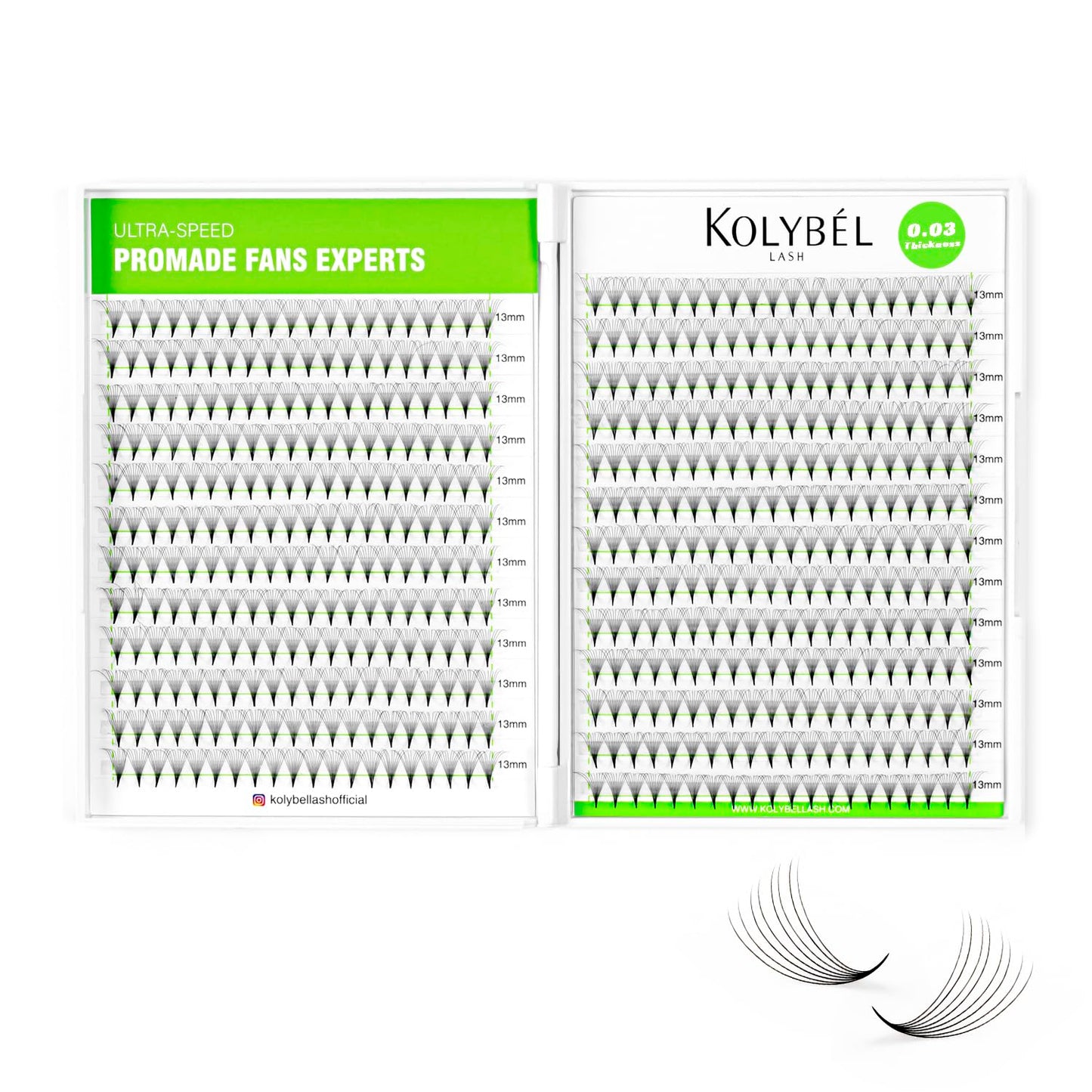 Kolybel 500 Premade Lash Fans 10D 8-15mm | Mixed Length D/C Curl