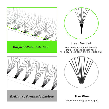 Kolybel 500 Premade Fans Lash Extensions – 14D, 8-15mm Mixed Length, C/D Curl