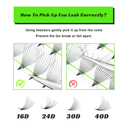 Kolybel 400 Premade Fans Lash Extensions - 40D 0.03 C Curl, 8-15mm Mixed Length