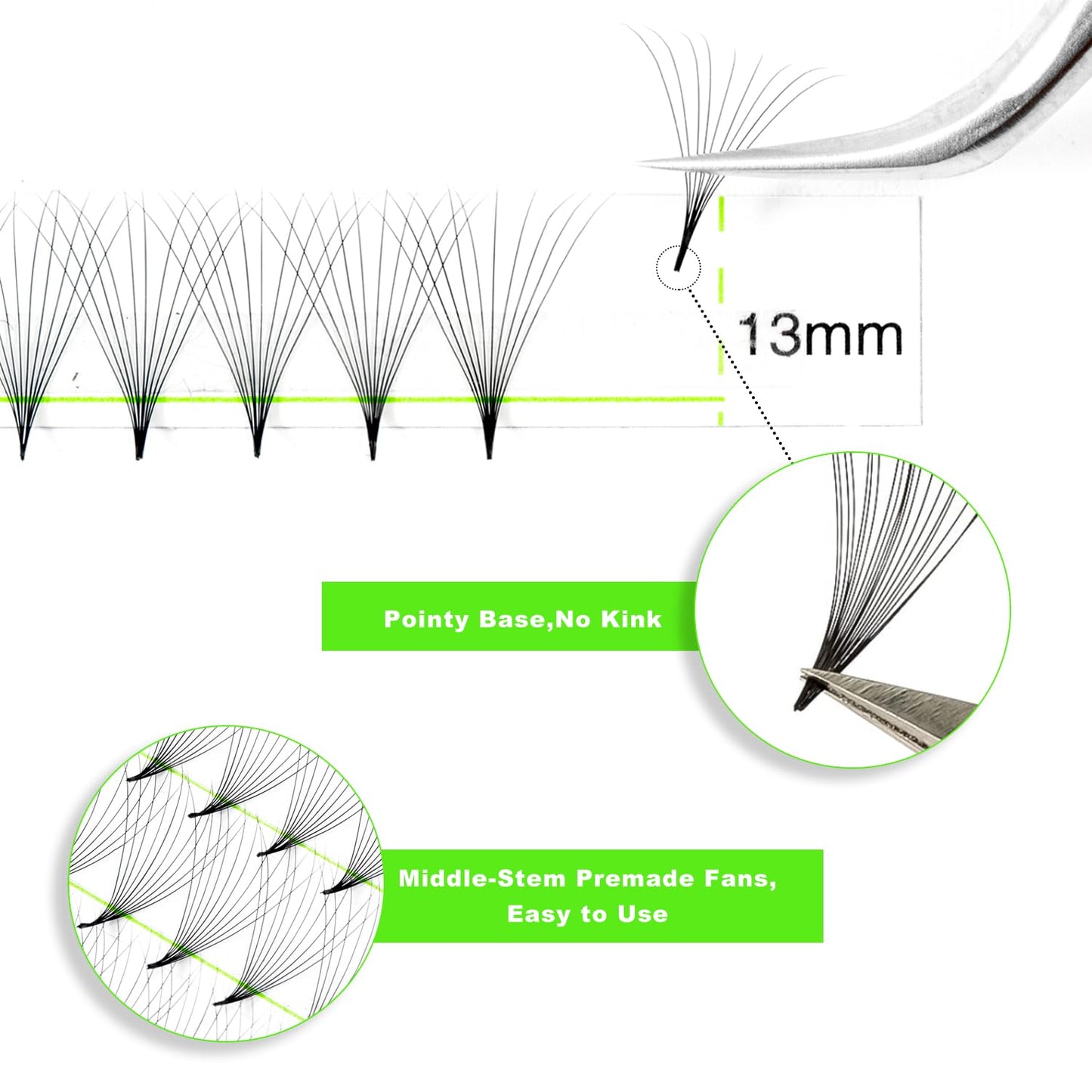 Kolybel 500 Premade Lash Fans 10D 8-15mm | Mixed Length D/C Curl