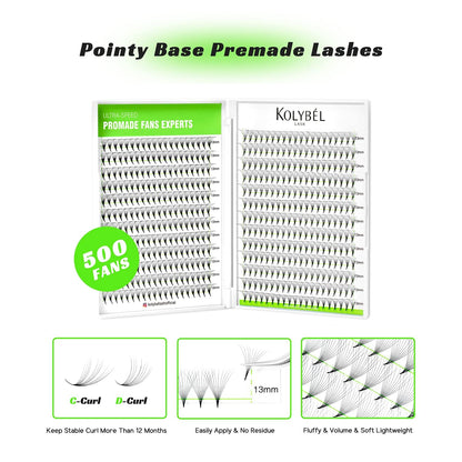 Kolybel 500 Premade Lash Fans – 10D, 10mm, 0.03D Curl