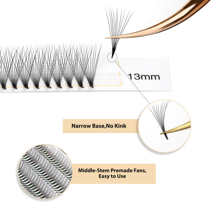 Kolybel 1000 Premade Lash Fans — 10D Narrow Promade, 15mm, 0.05D, Handmade Volume Extensions