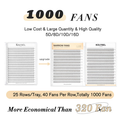 Kolybel 1000 Premade Lash Fans — 10D Narrow Promade, 15mm, 0.05D, Handmade Volume Extensions