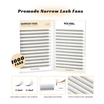 Kolybel 1000 Premade Lash Fans 10D-0.05C-8mm – Narrow Base, Handmade Volume Extensions