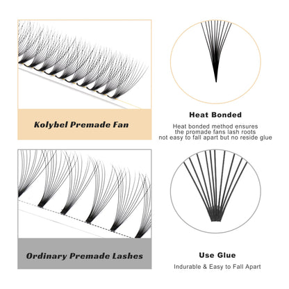 Kolybel 1000 Premade Lash Fans — 10D Narrow Promade, 15mm, 0.05D, Handmade Volume Extensions