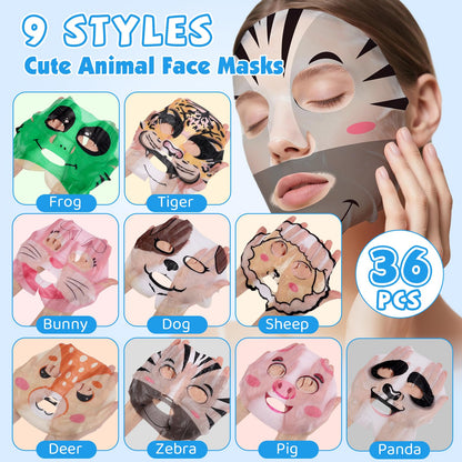 KONEUK 36-Pack Cute Animal Kids Face Masks – Collagen Sheet Masks for Girls & Teens