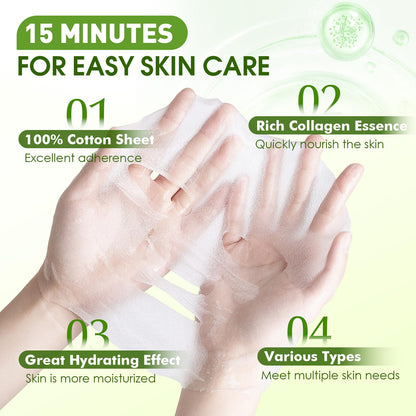 KONEUK 27-Pack Collagen Sheet Masks – Hydrating Skincare Set for Dry Skin