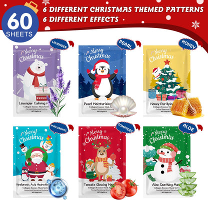 KONEUK 60 Pack Christmas Face Masks – Hydrating Skincare Gift Set & Stocking Stuffers