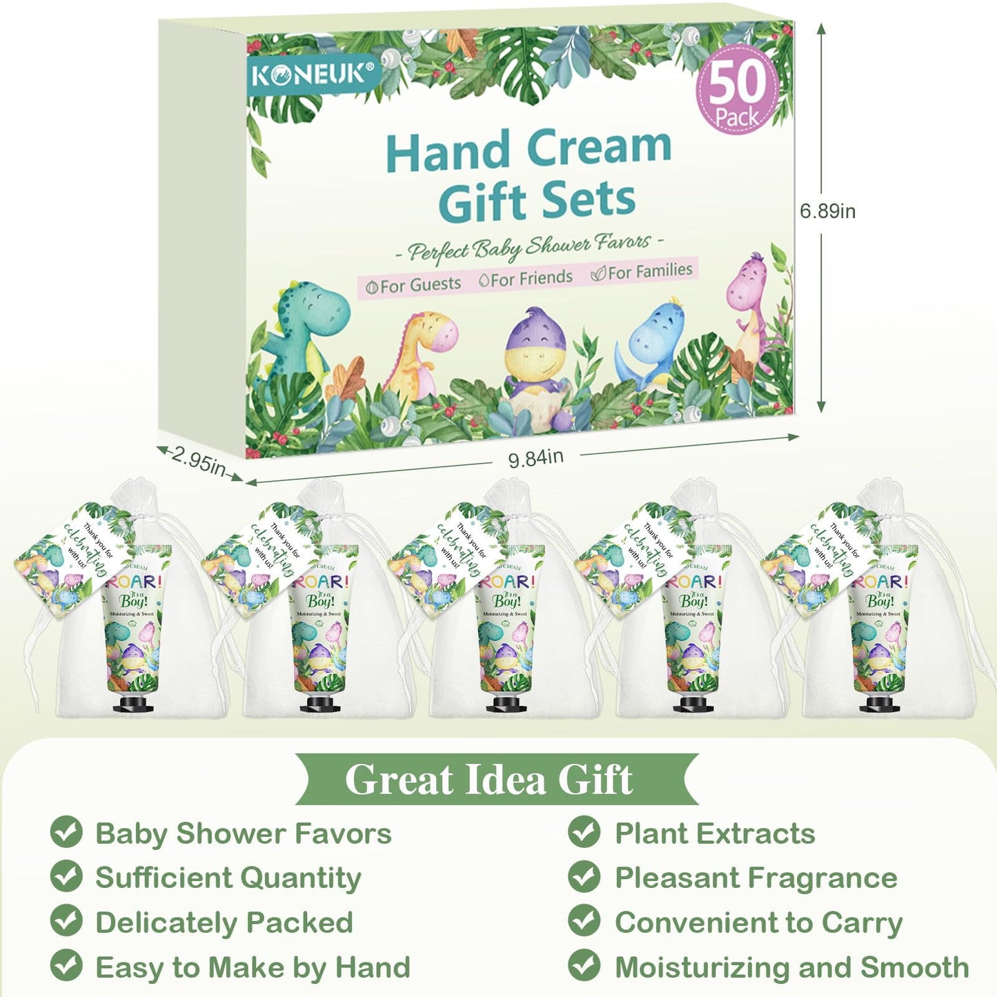 KONEUK 50 Pack Dinosaur Hand Cream Gift Sets for Baby Showers, Weddings & Party Favors