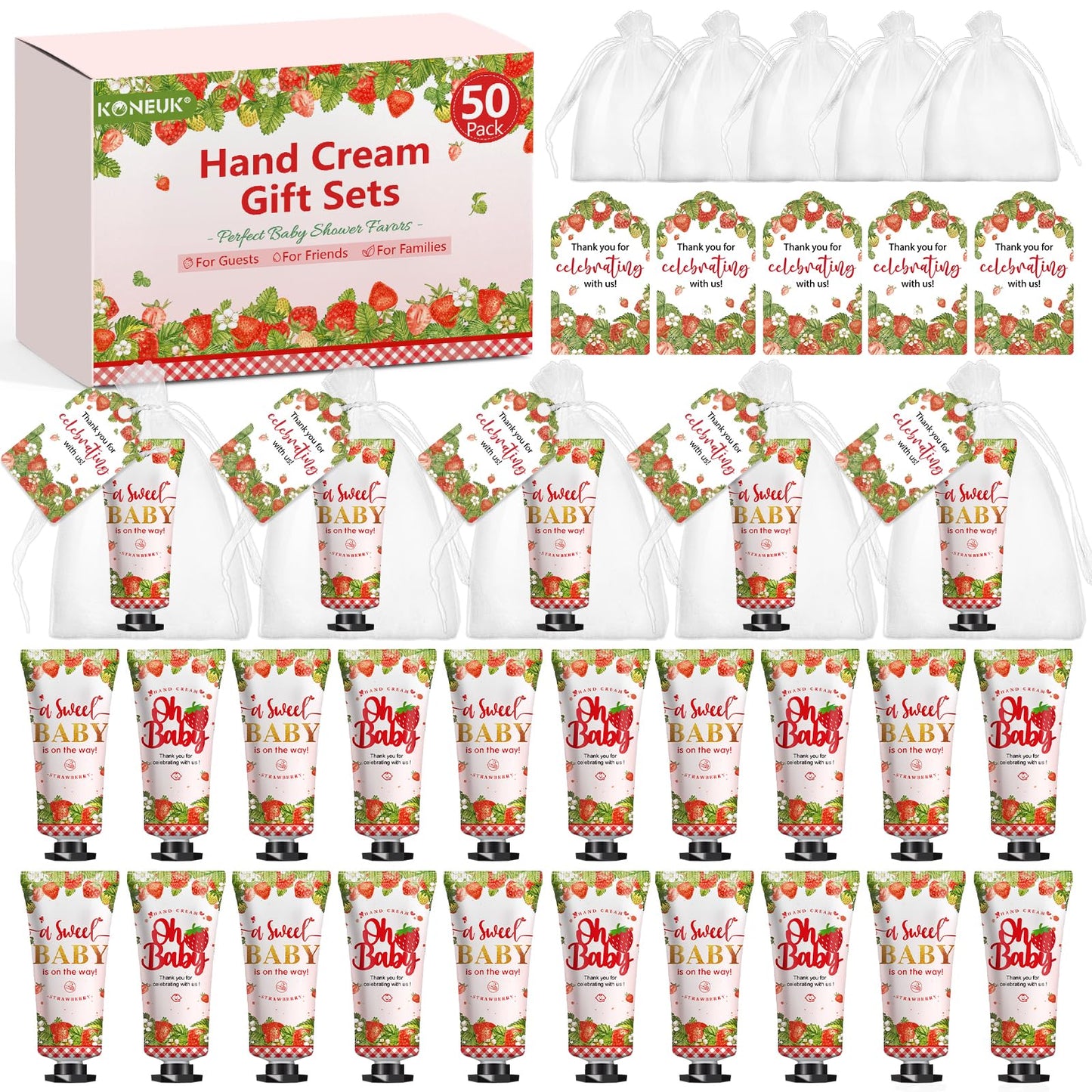 KONEUK 50-Pack Hand Cream Gift Sets – Baby Shower & Bridal Shower Favors (Strawberry)