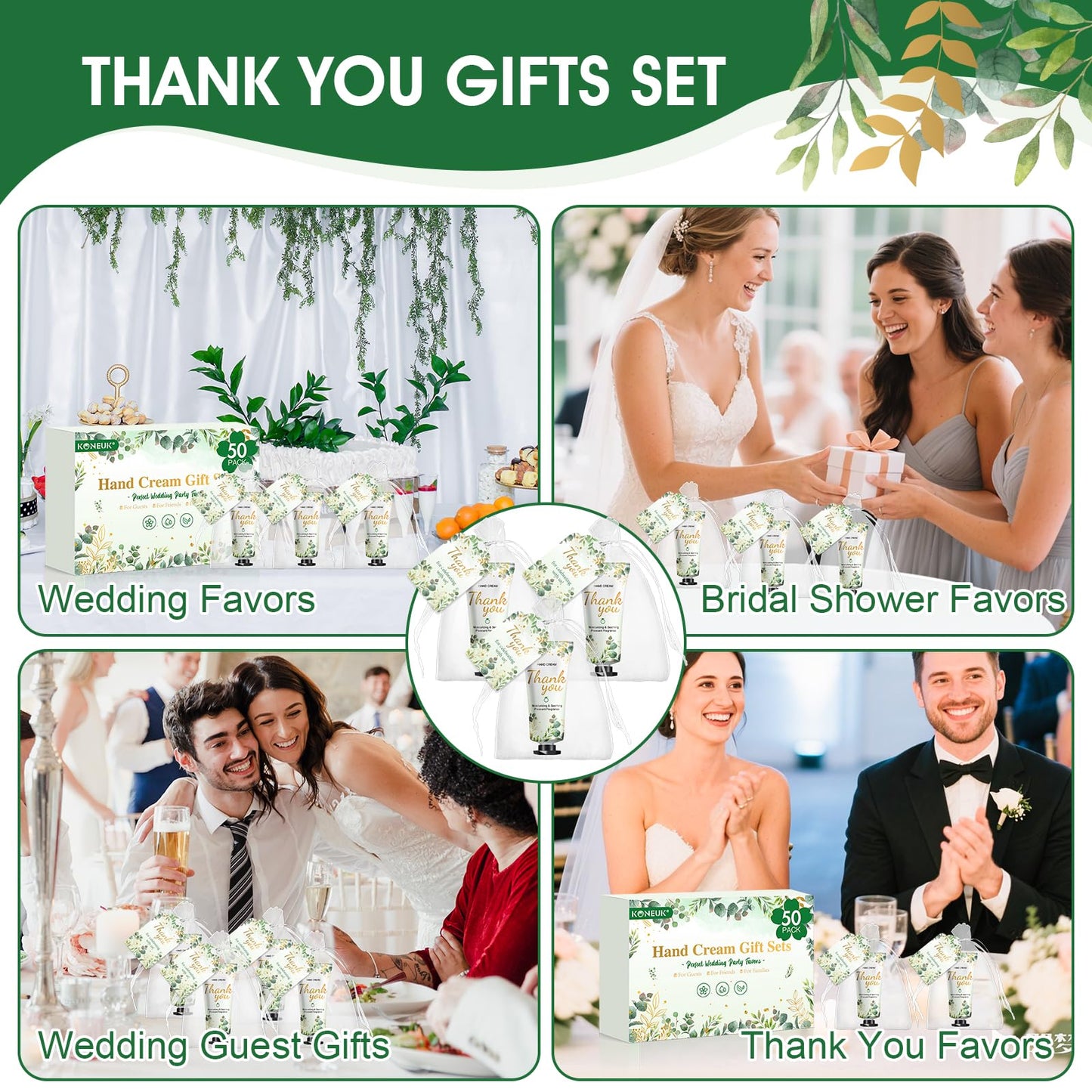 KONEUK 50 Pack Hand Cream Gifts Sets – Eucalyptus Scent, Wedding & Bridal Shower Favors