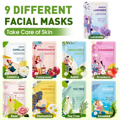 KONEUK 27-Pack Collagen Sheet Masks – Hydrating Skincare Set for Dry Skin