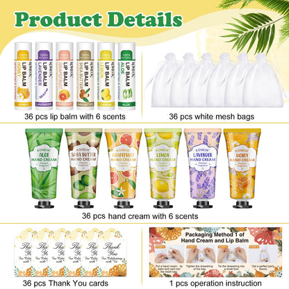 KONEUK 36-Pack Hand Cream & Lip Balm Bulk Sets – Valentine’s Day Gifts for Her