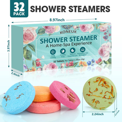 KONEUK 32 Pack Shower Steamers – Aromatherapy Gift Set with Essential Oils