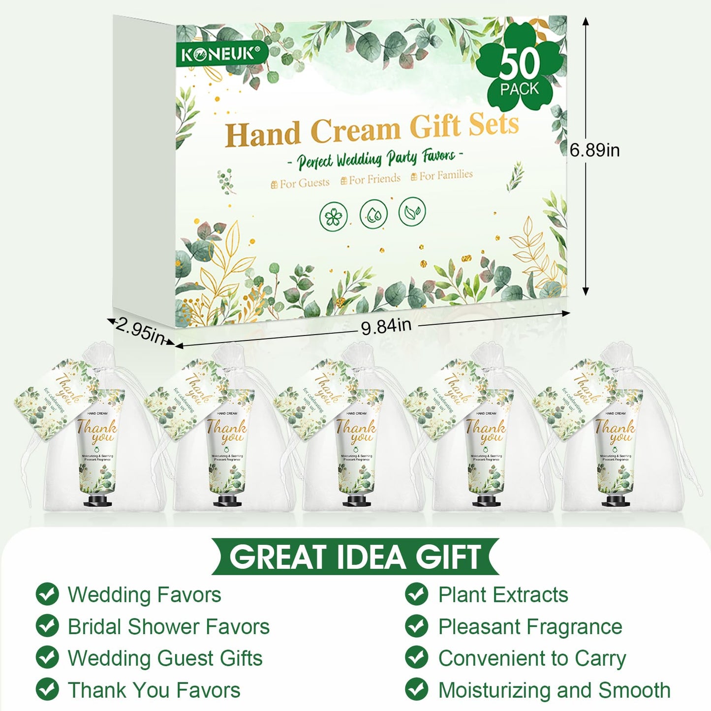 KONEUK 50 Pack Hand Cream Gifts Sets – Eucalyptus Scent, Wedding & Bridal Shower Favors