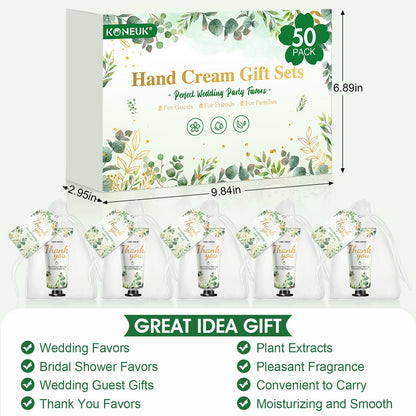 KONEUK 50 Pack Hand Cream Gifts Sets – Eucalyptus Scent, Wedding & Bridal Shower Favors