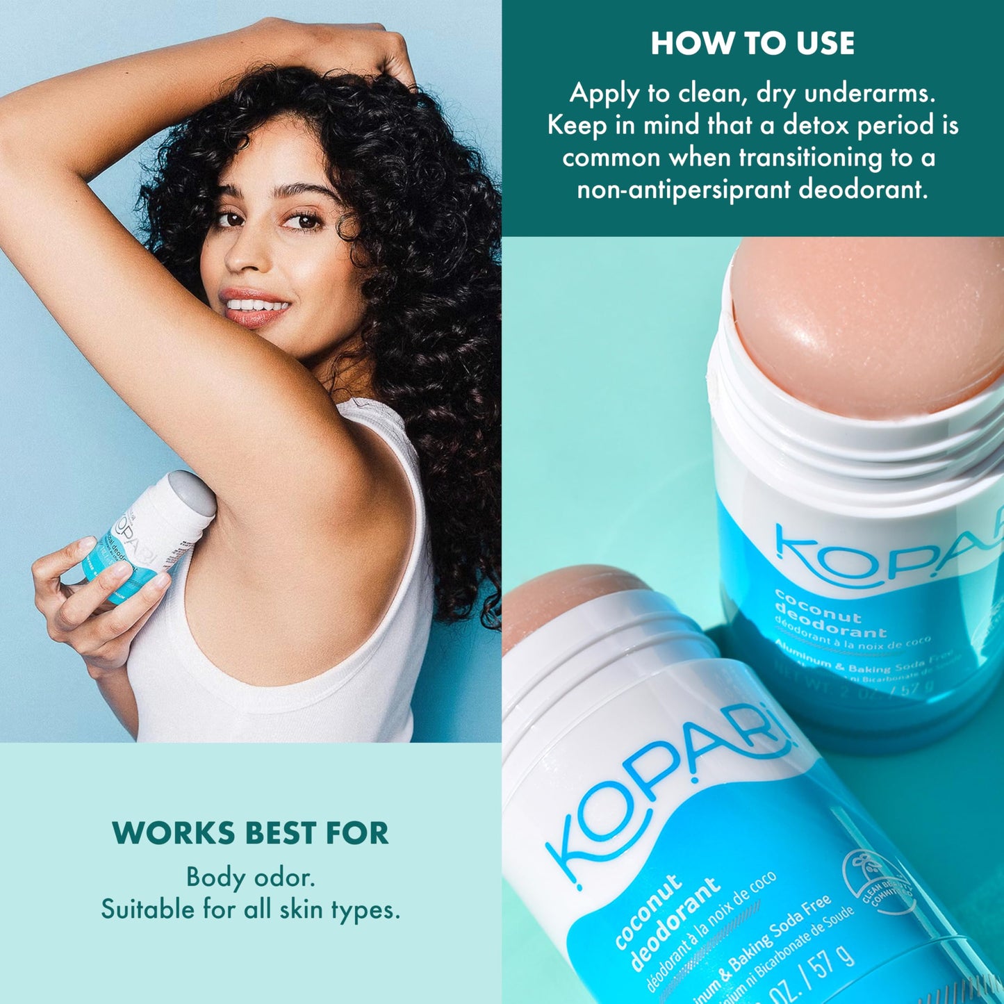 Kopari Aluminum Free Coconut Deodorant – Original 2 Pack | No Aluminum, Parabens, Baking Soda