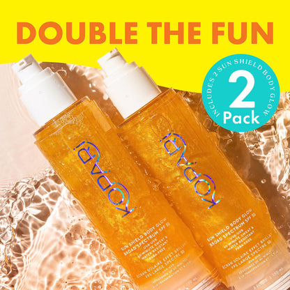 Kopari Sun Shield Body Glow SPF 50 – 2 Pack, Lightweight Gel with Gold Shimmer