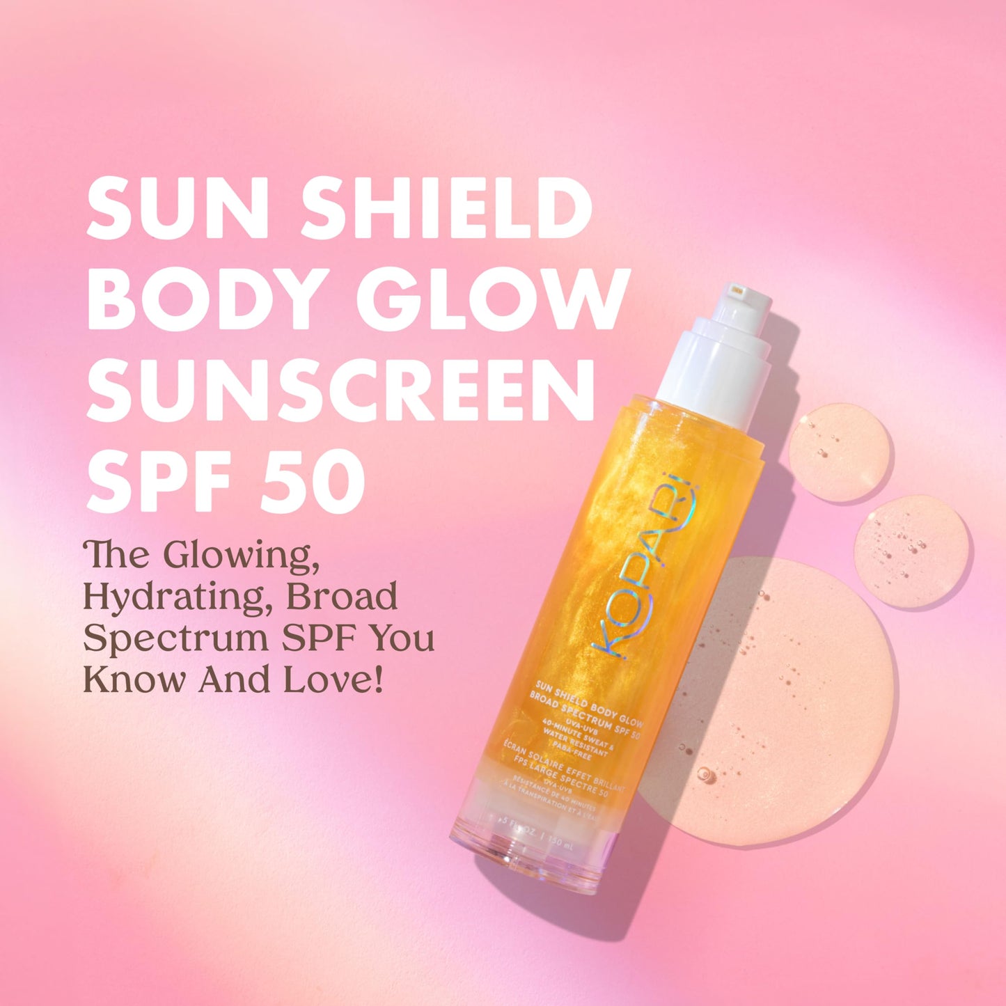 Kopari Sun Shield Body Glow SPF 50 – 2 Pack, Lightweight Gel with Gold Shimmer