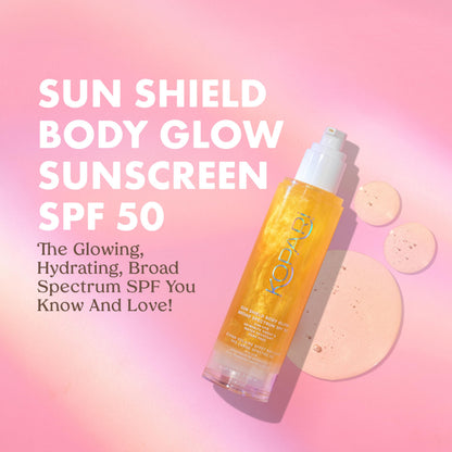 Kopari Sun Shield Body Glow SPF 50 – 2 Pack, Lightweight Gel with Gold Shimmer