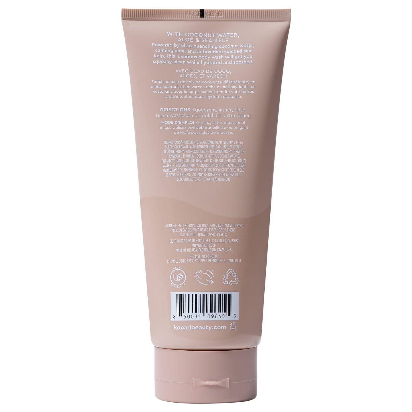 Kopari Tahitian Vanilla Hydrating Body Wash with Coconut Water & Aloe – Moisture-Preserving Cleanse, 9.0 oz