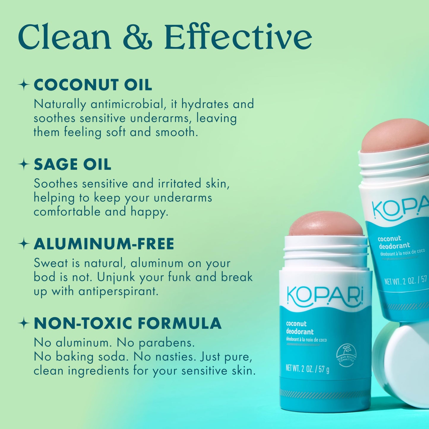 Kopari Aluminum Free Coconut Deodorant Original 2 oz | Non-Toxic Plant-Based