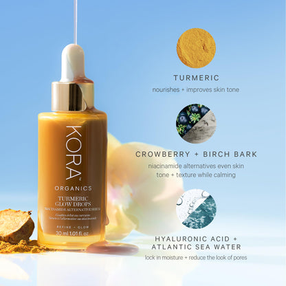 KORA Organics Turmeric Glow Drops – Organic Radiance Serum with Turmeric & Plant Actives | Vegan, 1.01 fl oz