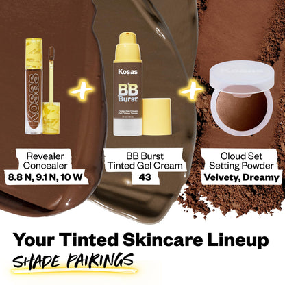 Kosas BB Burst Tinted Gel Cream – Buildable Coverage, Hydration, Deep Neutral Olive 43 | 1 oz