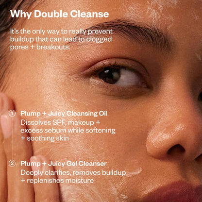 Kosas Mini Plump + Juicy Double Cleansing System — Botanical Oil + Gel Cleanser Set (Soap & Sulfate Free) for All Skin Types