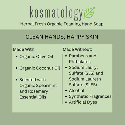 Kosmatology Herbal Fresh Spearmint Rosemary Organic Foaming Hand Soap | 8.5 fl oz