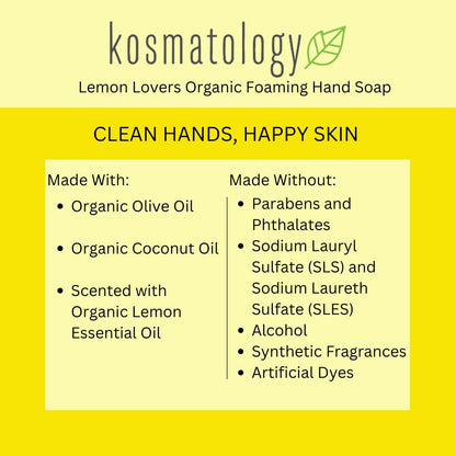 Kosmatology Lemon Lovers Organic Foaming Hand Soap | Moisturizing Hand Wash, 8.5 fl oz