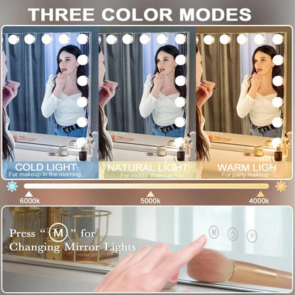 Kottova Vanity Mirror with Lights – 18 LEDs, 3 Color Temps, USB Port, Detachable 10x Magnifier