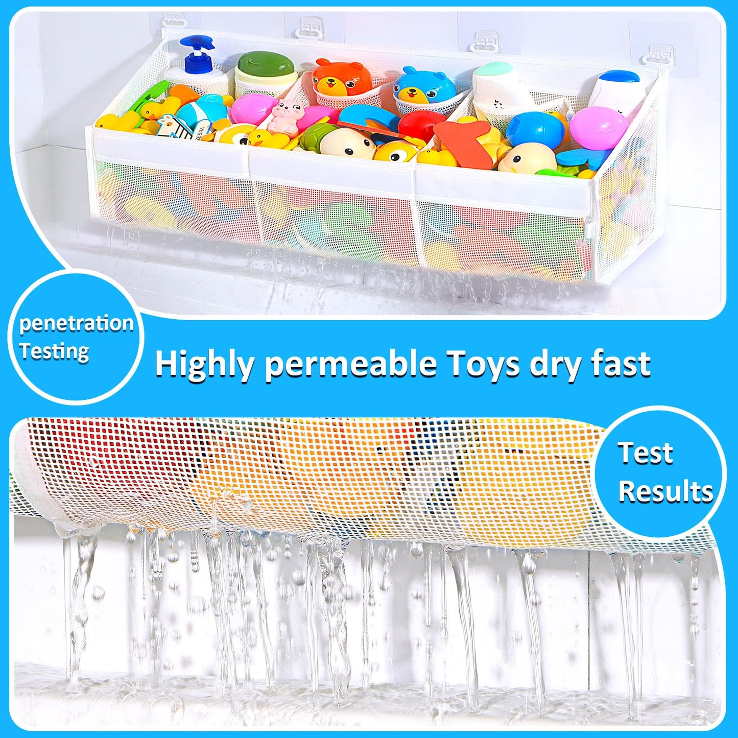 KPH Bath Toy Holder – 6 Pockets, Quick-Dry Mesh, Easy Organizer