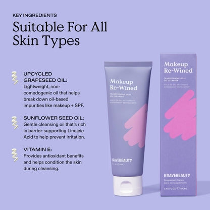 KraveBeauty Makeup Re-Wined Jelly Oil Cleanser – Vegan, Cruelty-Free K-Beauty (3.4 fl oz)