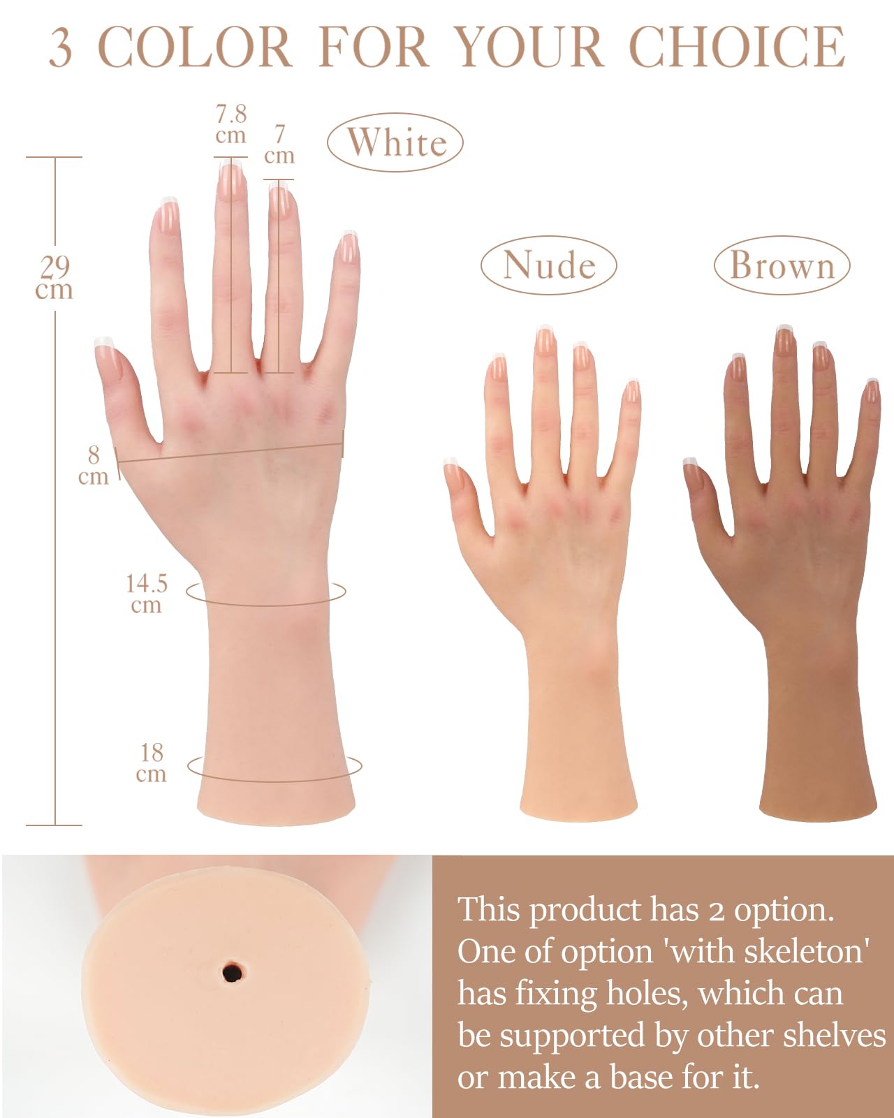 KUMIHO Realistic Silicone Female Hand Model with Skeleton – Right Hand, Nude