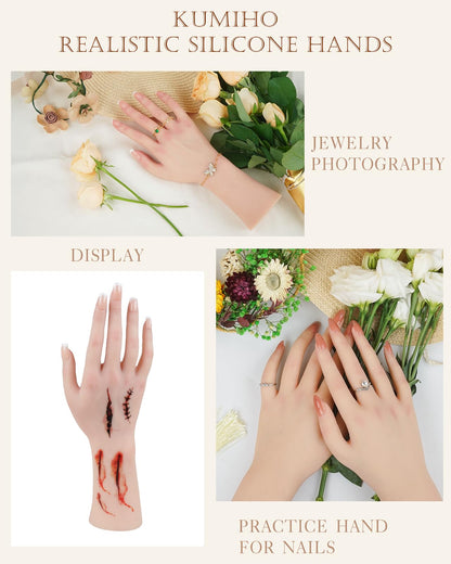 KUMIHO Realistic Silicone Female Hand with Skeleton – Jewelry Display & Tattoo Practice